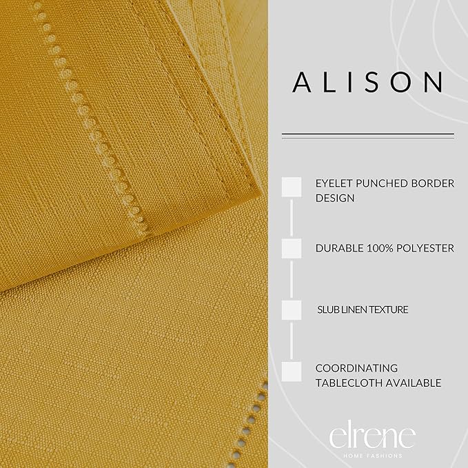 Elrene Home Fashions Alison Eyelet Border Design Cloth Wrinkle Resistant Fabric Dinner Napkin, Set of 4, 17"x17", Golden Yellow