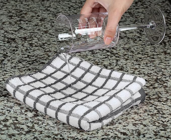White Classic [8 Pack] Premium Dish Towels for Kitchen, with Hanging Loop - Heavy Duty Absorbent 100% Cotton 410 GSM Terry Kitchen Towels, 16x26 (Grey)