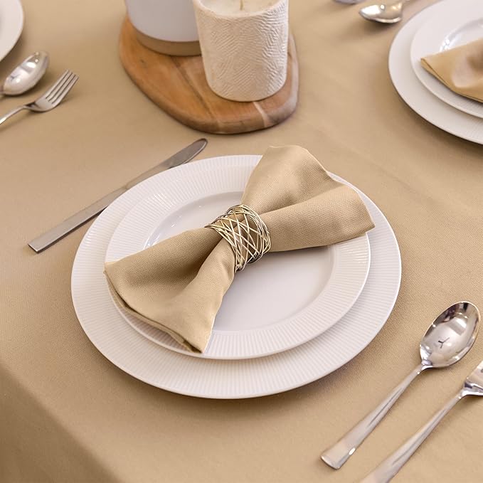 Encasa XO Light Beige Cloth Napkins Set of 6, 17"x17" | Solid Color Cotton Dinner Napkins | Washable & Reusable Wedding Napkins for Holiday Dinners, Party, & Everyday Table Decor