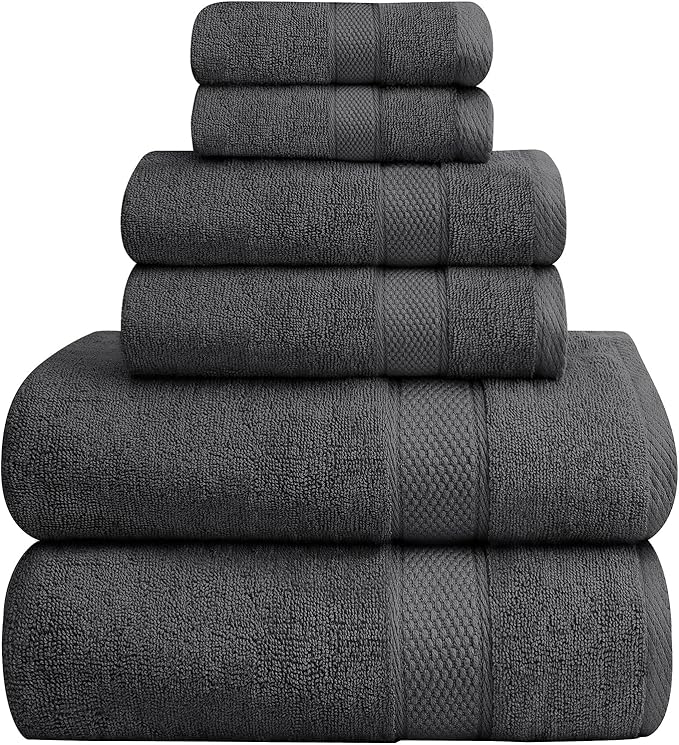 Oakias Premium Towel Set 600 GSM 6 Piece Grey - 100% Ring Spun Cotton Highly Absorbent Towels Set - Super Soft Bathroom Towel Set - Hotel Quality Double Stitched Hem - Ideal for Hotels, Spa, Gyms