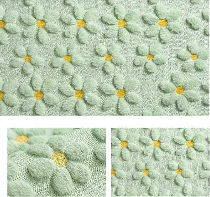 Artoid Mode Green Soft Plush Faux Fur Jacquard Embroidery Daisy Spring Table Runner, Kitchen Dining Table Decoration for Home Party Decor 13x120 Inch
