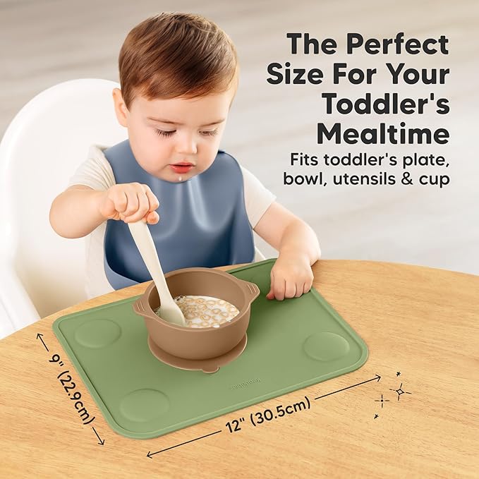 KeaBabies 2pk Silicone Placemats for Toddlers, Kids - 12x9 Non Slip Suction Baby Silicone Placemat for Restaurants, Dining Table,Travel, Easy to Clean, Food Grade/BPA-Free,Small Baby Table Mat(Desert)
