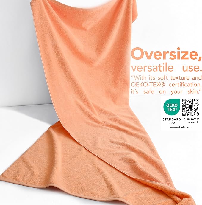 American Soft Linen 100% Cotton 600 GSM Turkish 40x80 Oversized Bath Towel Sheet, Extra Large Adult Towels for Bathroom, Malibu Peach Bath Sheet