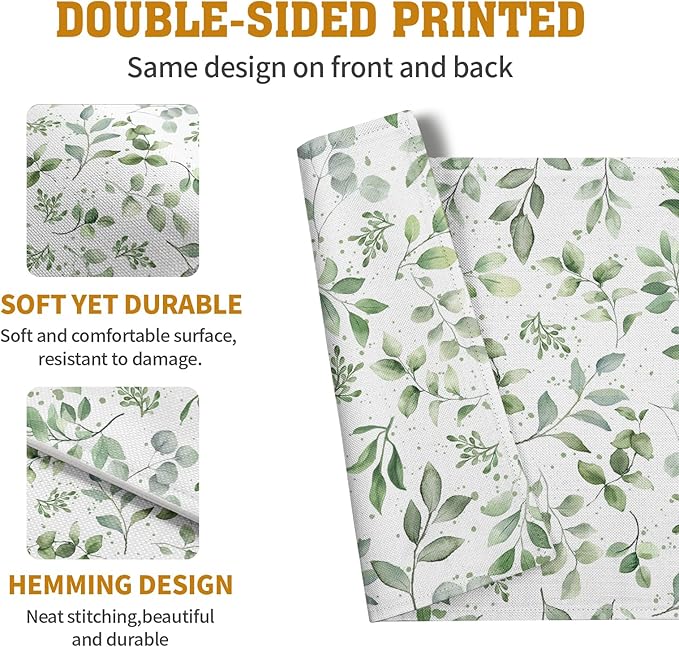 Sage Green Eucalyptus Leaves Placemats Set of 4 Spring Summer Watercolor Leaf Table Mats 12x18 Inch Seasonal Holiday Rustic Farmhouse Linen Fabric Place Mat for Kitchen Dining Decor