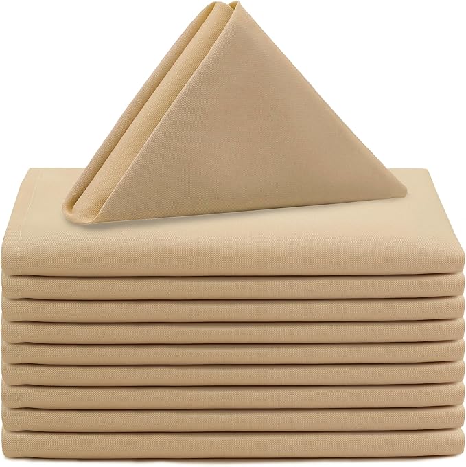 Your Chair Covers Cloth Polyester Napkins, 20 x 20 Inch, Washable Dinner Fabric Linen Napkins with Hemmed Edges for Restaurant, Wedding and Holiday Pack of 10 (Champagne)