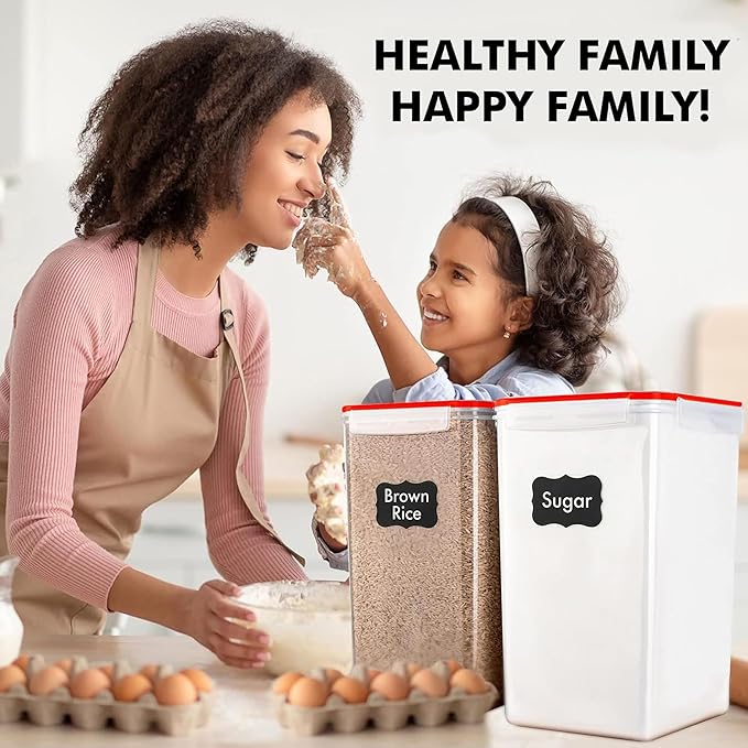 WHITE FEATHER SUPPLIES 2 PC [6.5L / 220 Oz] Large Flour Sugar Storage Containers - Leak Proof, BPA Free, Clear Plastic Food Storage Containers with Lids Airtight - Bulk Storage for Kitchen and Pantry