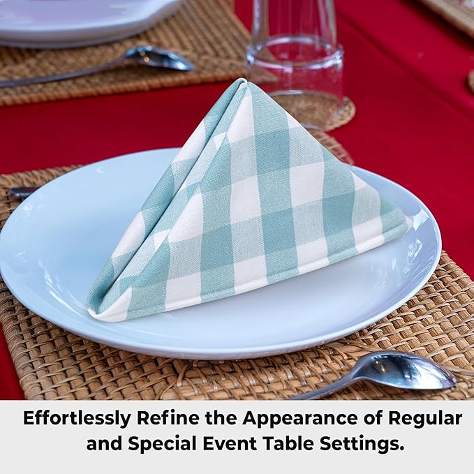 Urban Villa Cotton Dinner Napkins Set of 6, Highly Absorbent 20x20 Inches Premium Cloth Napkins Hotel Quality Reusable & Washable Table Dinner Napkins for Home & Weddings - Aqua/White, Checks