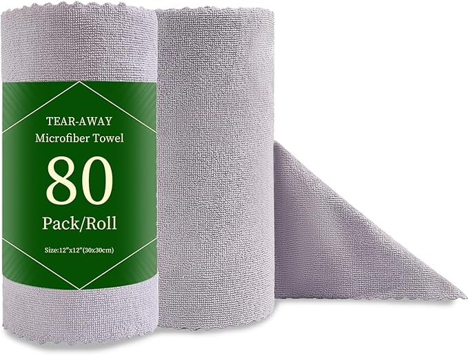 Jessy Home 80 Pack Microfiber Cleaning Cloth Roll Reusable Paper Towels 12"x12" Tear Away Cloth, Microfiber Towels for Cars, Wash Cloths, Lint Free Rags for House, Kitchen,Window,Cleaning Supplies