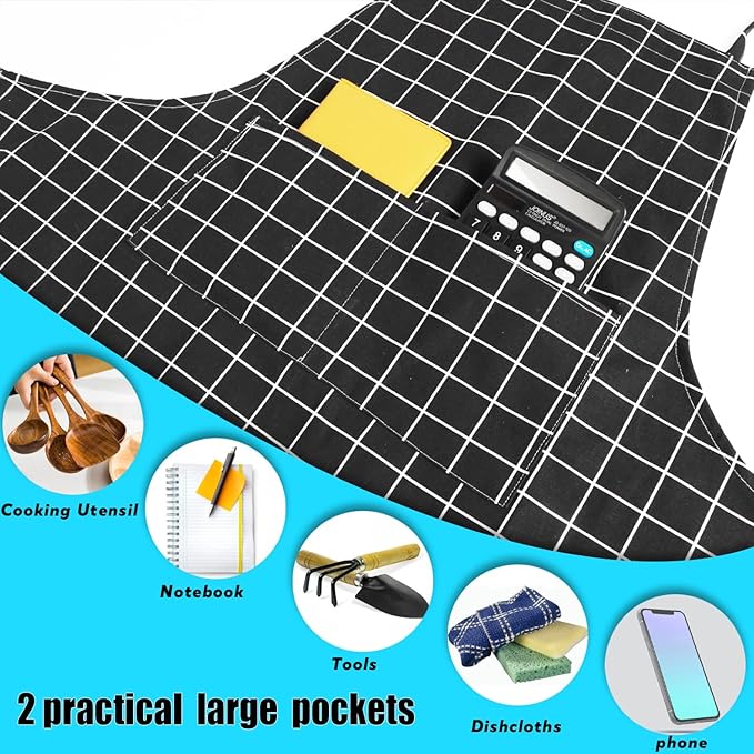 LOLOMLO Oversize Canvas Cotton Apron, Extra Large Aprons with Long Strap, Adjustable Neck Tear Resistant Plus Size aprons
