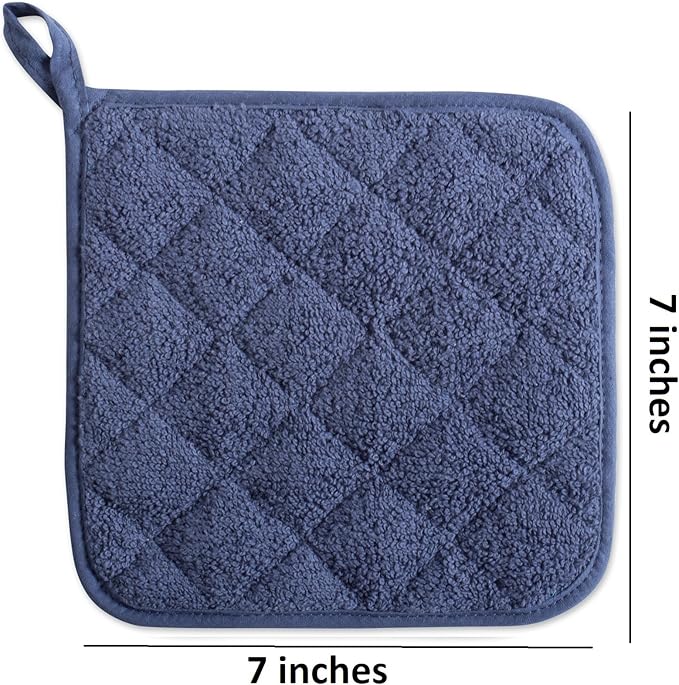 DII Basic Terry Collection Quilted 100% Cotton, Potholder, French Blue, 3 Piece
