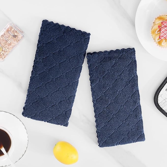 Homaxy 24 Pack Dish Towels for Kitchen (10 x 20 Inches, Navy Blue), Super Soft and Absorbent Coral Velvet Dish Cloths for Washing Dishes, Nonstick Oil Fast Drying Microfiber Cleaning Cloth