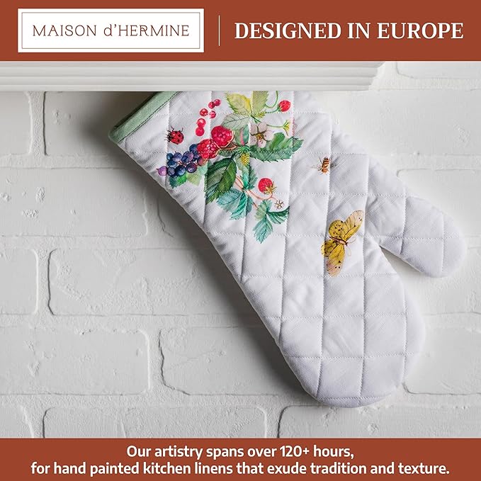 Maison d'Hermine Oven Gloves 100% Cotton Oven Mitt 7" x 13" with Loop Heat Resistant BBQ Cooking Gloves Baking Grilling Gifts for Mothers Day Spring/Summer (Pack of 1, Printemps)