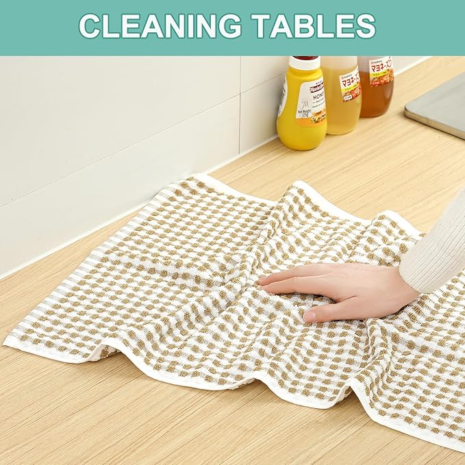 SALAS Cotton Dish Towels Cloths for Kitchen Drying Dishes, Lattice Terry Towels, Highly Absorbent Kitchen Cloths with Hanging Loop, 16‘’ x 26‘’,4 Packs, Beige