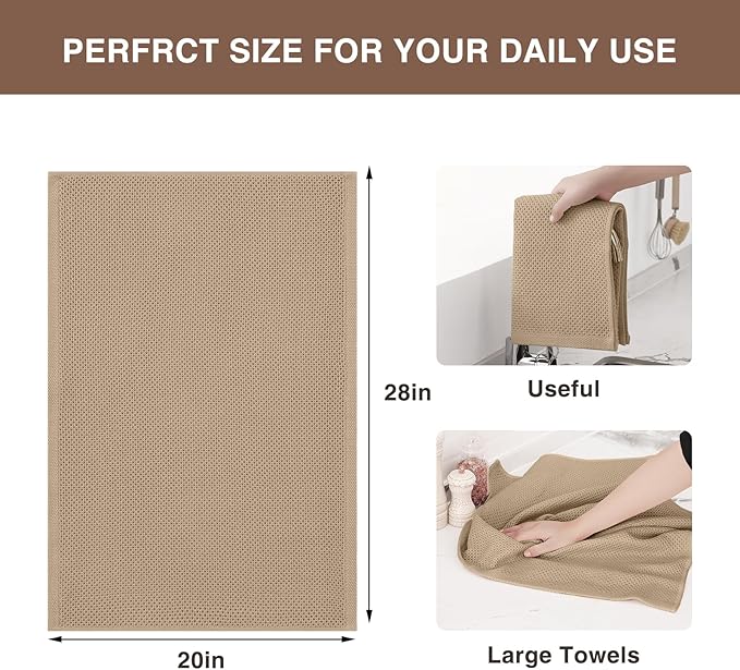 Homaxy 100% Cotton Waffle Weave Kitchen Dish Towels, Ultra Soft Absorbent Quick Drying Cleaning Towel, 20x28 Inches, 4-Pack, Tan