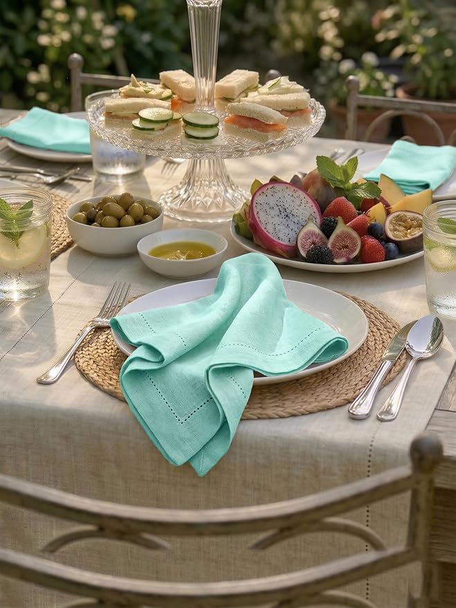 Palisa Mist Green Cotton Napkins Set of 4 | Premium Hemstitch Detailing Cloth Dinner Napkins 18x18 Inch | Soft Washable & Reusable Table Napkins for Everyday Use Weddings Parties Restaurants & Hotels
