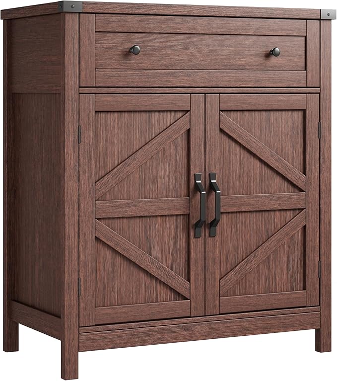 ChooChoo Kitchen Storage Cabinet, Coffee Bar Cabinet, Farmhouse Buffet Sideboard with Drawer for Kitchen, Living Room, Walnut