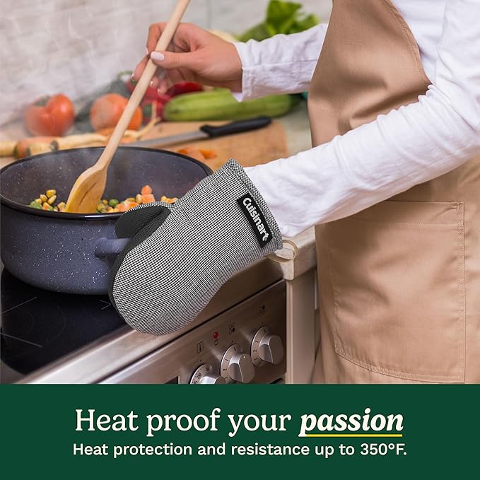 Cuisinart Heritage Mini Oven Mitts – 5.5” x 7” Heat-Resistant Kitchen Mitts for Oven with Non-Slip Neoprene Palm, Cotton Filling, and Faux Leather Loop – Durable Oven Mitt Set for Cooking & Baking