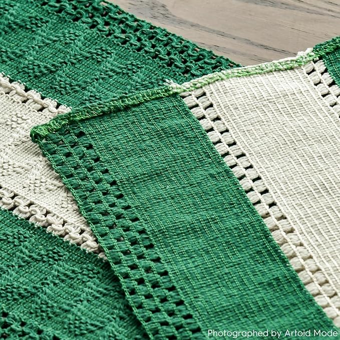 Artoid Mode Dark Green Farmhouse Rustic Table Runner, Seasonal Christmas Hollow Kitchen Dining Table Decoration for Home Party Decor 12x72 Inch