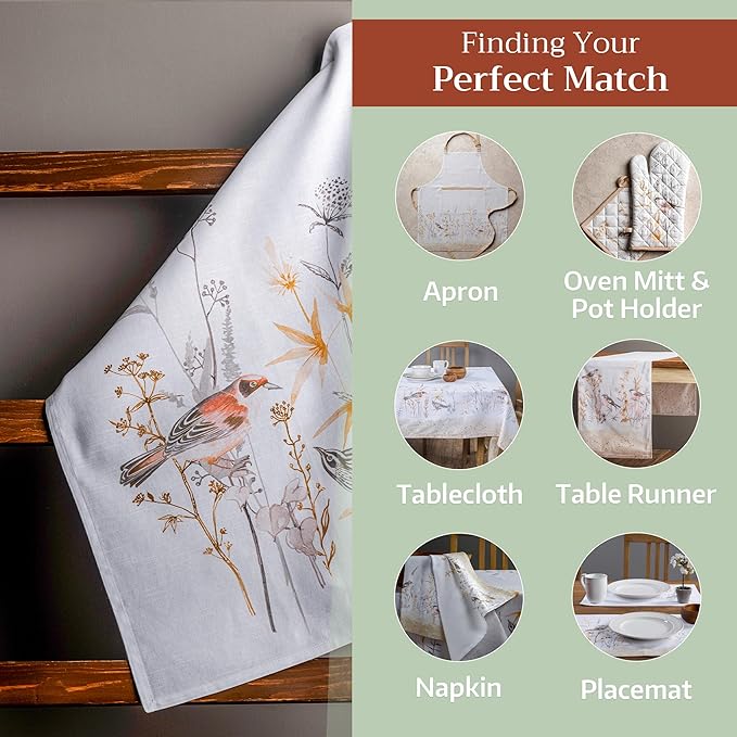 Maison d' Hermine Kitchen Towels Set of 3 100% Cotton 27.50" x 20" Reusable Cloth Dish Towels Absorbent with Hanging Loop for Kitchen Gifts for Mothers Day Spring/Summer (Meadow Florals - Beige)