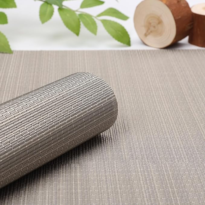 Myir JUN Placemats Set of 6, Vinyl Woven Placemats Place Mats Indoor Washable Table Mats Non-Slip Place mats for Dining Table (Golden Silver, Set of 6)