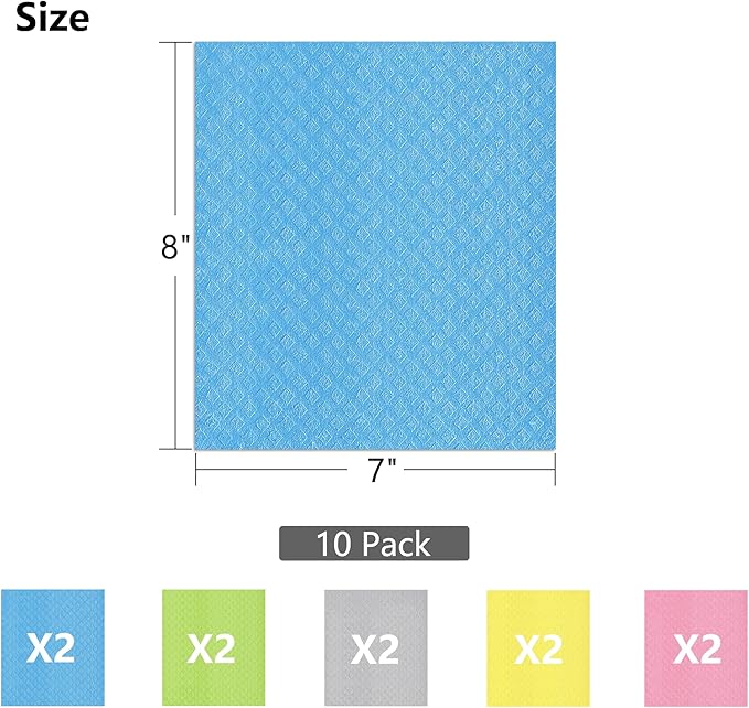 Swedish Dish Cloths 10 Pack - Ultra Absorbent Reusable Cellulose Sponge Cloths | Eco-Friendly Kitchen Towels for Dishes, Countertops & Cleaning | Fast-Drying, Biodegradable (Assorted Colors)