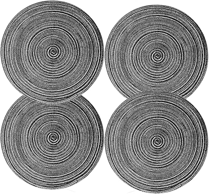 Rouned Braided Placemats Set of 4, 15 Inches Table Place Mats for Dining Table, Hot Pads for Kitchen, Trivets for Hot Dishes, Pots and Pans, Tabletop Accessories (Grey,4) ﻿