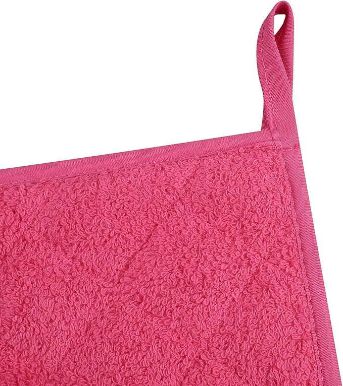 100% Cotton Kitchen Everyday Basic Terry Pot Holder Heat Resistant Coaster Potholder for Cooking and Baking Set of 5 (Dark Pink)