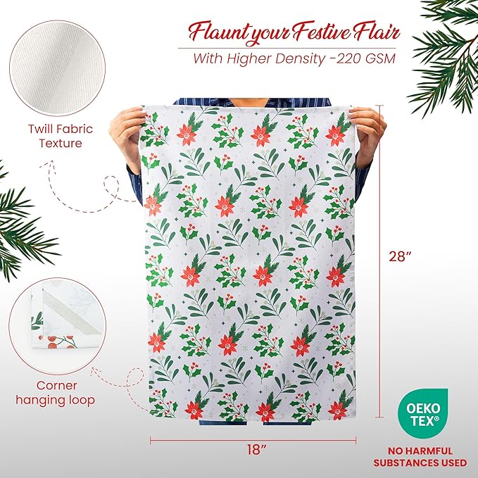 The Fine Living Co. 100% Cotton Kitchen Towels Set of 2, 18 x 28 inches, Christmas Tree Printed Dish Towels, Hand Towels, Boho Tea Towels - Multifunctional, Stylish, Absorbent, Quick Dry, Soft