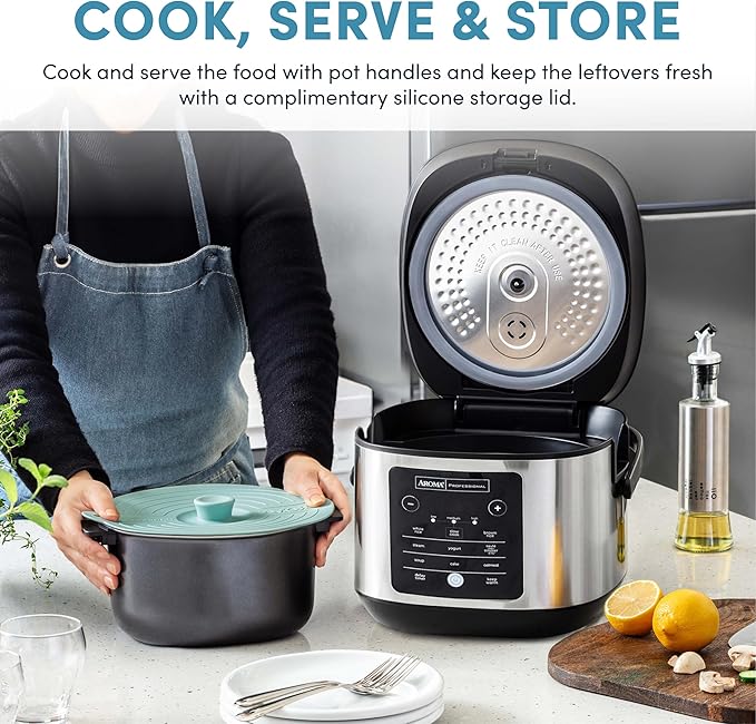 AROMA® 20-Cup Slow Cook Rice Cooker and Brown Rice Cooker with Lift-Out Pot Handles and Silicone Storage Lid — PFAS-Free CoreCoat™ Ceramic