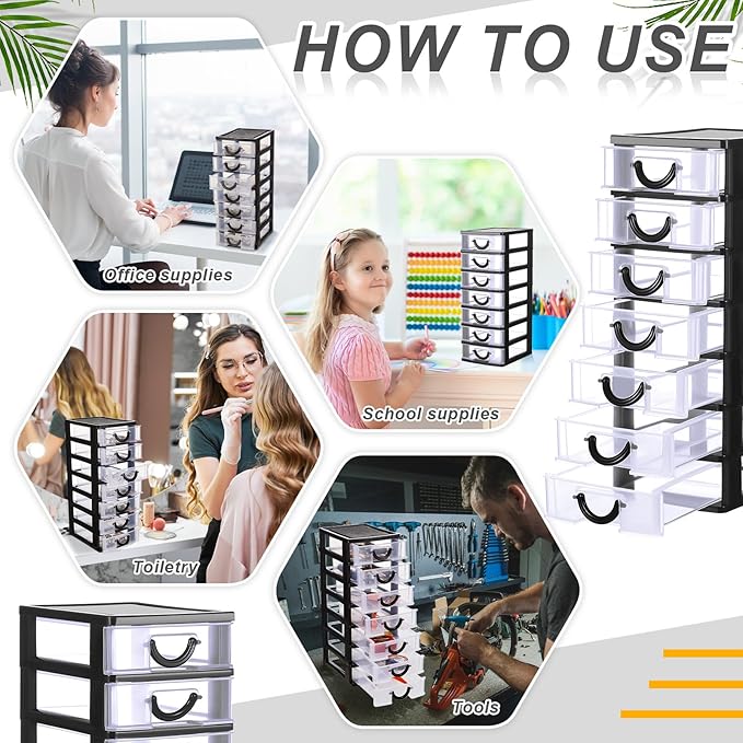 Thyle 2 Pcs Plastic Drawers Organizer Mini Organizer Stackable Plastic Clear Drawer Storage Box Containers Storage Units for Desktop Classroom Craft 6.7 x 4.9 x 13.4 inches(Black)