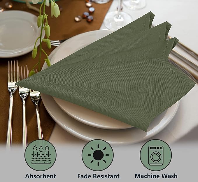 Ruvanti Cloth Napkins Set of 4, 18x18 Inches Napkins Cloth Washable, Soft, Durable, Absorbent, Cotton Blend. Table Dinner Napkins Cloth for Hotel, Lunch, Restaurant, Wedding Parties - Martini Olive