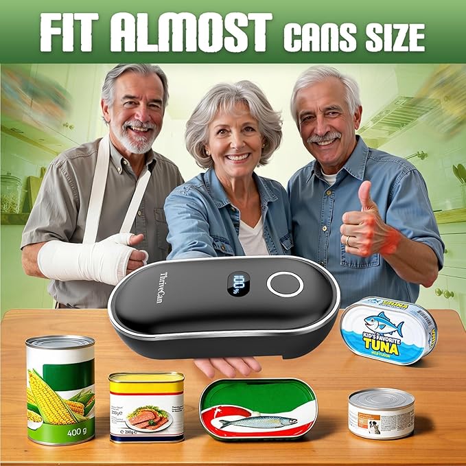 Rechargeable Electric Can Opener, Automatic One Touch Hands Free, Smooth Edge Safe Cut, Easy Open Kitchen Tool for Seniors, Arthritis & Weak Hands, Quiet Operation, LED Display (Black)