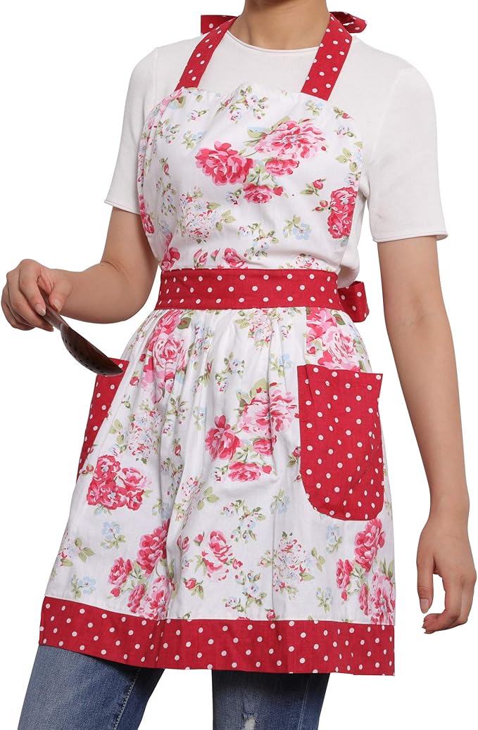 NEOVIVA Kitchen Aprons for Women with Pockets,Cooking Aprons for Women,Vintage Apron for Baking Gardening,Gifts for Mothers
