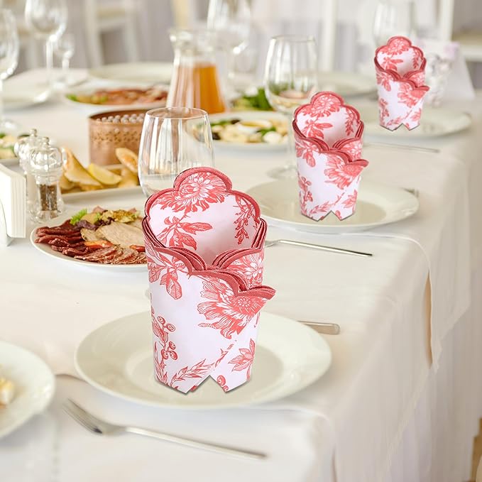 Ridhi Hand Block Print Peach Coral 18" x 18" (Set of 4) Embroidery Table Napkins Reusable Cotton Dinner Napkins for Weddings, Parties, Everyday Dining Gift for Spring, Easter, Valentine