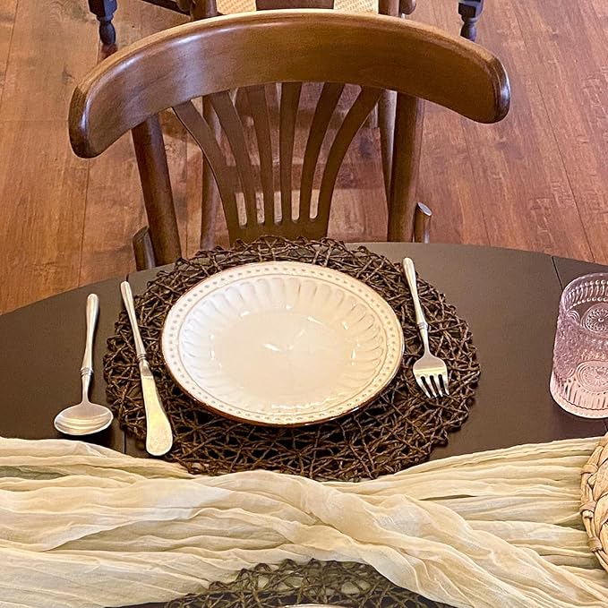 AHHFSMEI Paper Braided Round Placemats Set of 6 Natural Non-Slip Heat Resistant Table Mats for Dining Tables Woven Indoor & Outdoor Place mats(Coffee)