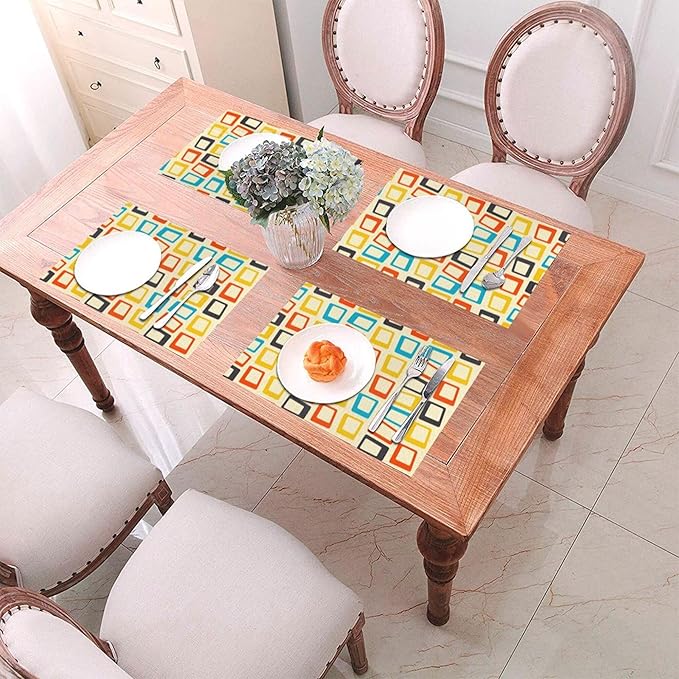 Retro Placemats Set of 4, Mid Century Modern Dining Table Place Mats, Washable Heat Resistant Table Mats for Kitchen Dinner Holiday Party Home Decor 12x18 Inch