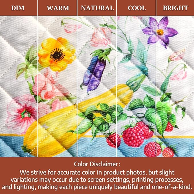 Maison d' Hermine 100% Cotton Oven Mitt & Pot Holder Set (7.5"x13" & 8"x8") Heat Resistant BBQ Cooking Gloves with Loop Baking Grilling Kitchen Gifts for Mothers Day Spring/Summer (Giverny)