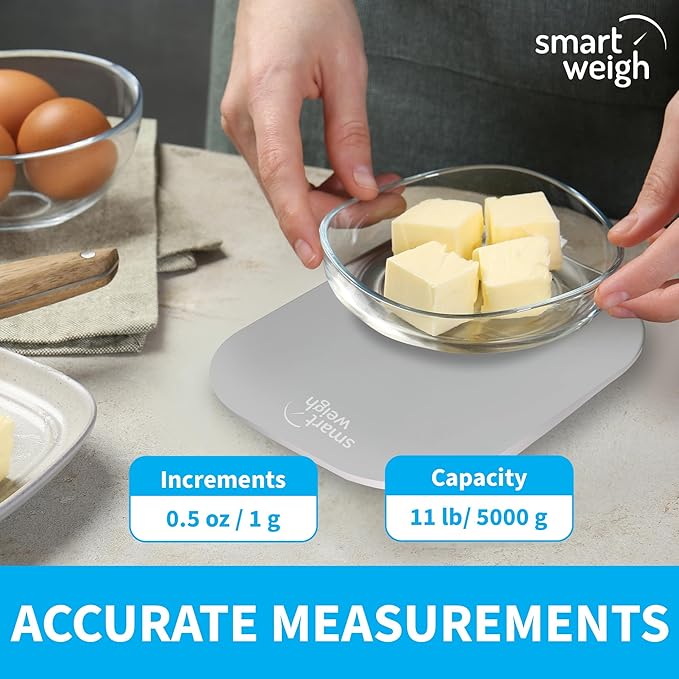 Smart Weigh Gray Digital Kitchen Scale for Cooking, Weight Loss, Calorie Tracking, Baking, Food Portion Control, and Meal Prep - Accurate Measurements in Grams and Ounces