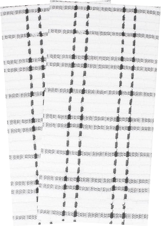 Ritz Royale Collection 100% Combed Terry Cotton, Highly Absorbent, Kitchen Towel Set, 13-3/4" x 12", 4-Pack, Solid & Checked, Graphite