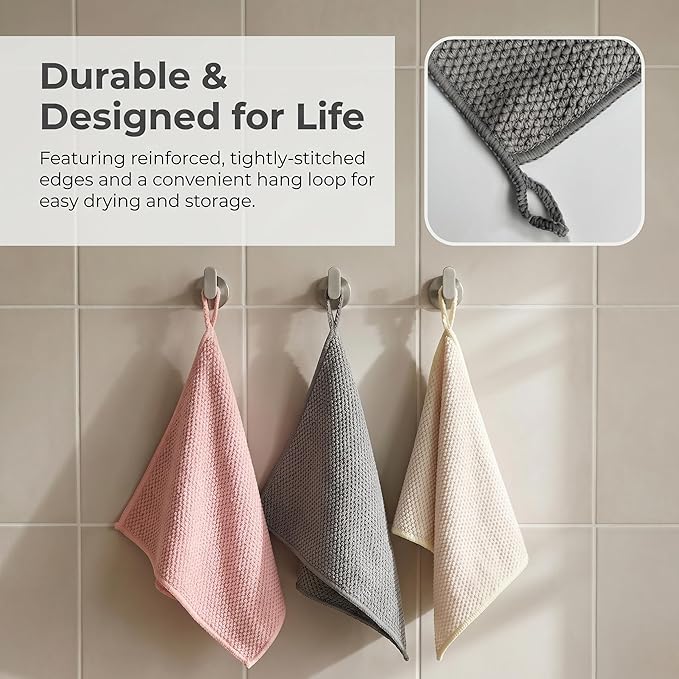 Ha-Fish&Flame-Gua Microfiber Cleaning Cloths 6-Pack, Super Absorbent & Textured Towels for Kitchen, Countertops & Household Cleaning – Practical, Not Plush – 12x16 Inches