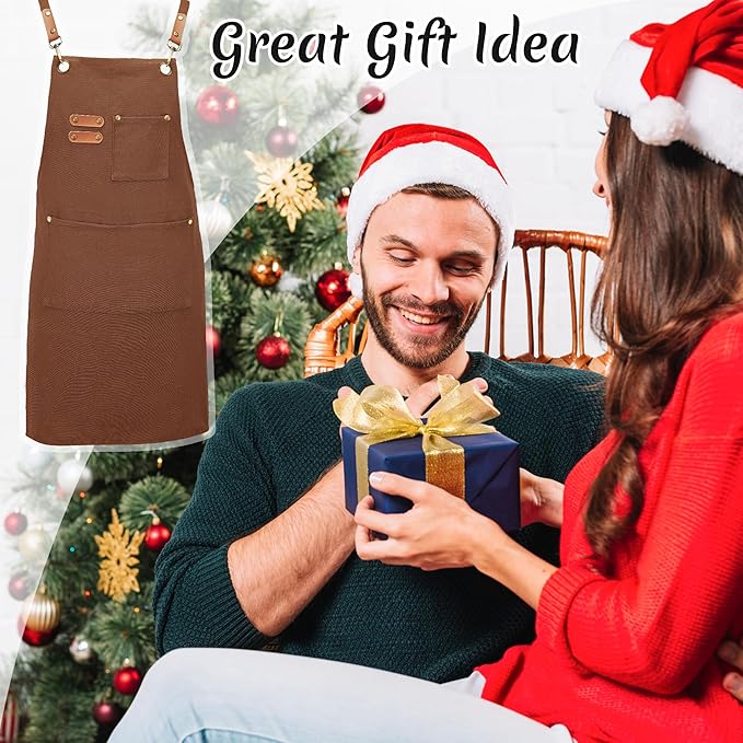 Plus Size Canvas Aprons, Kitchen Chef Aprons, Unisex Heavy Duty Work Apron, Adjustable Strap Apron with Pockets
