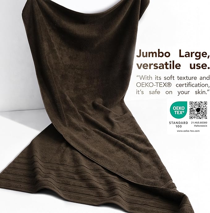 American Soft Linen 35x70 Jumbo Large Bath Towel, 600 GSM 100% Cotton Turkish Bath Sheet, Oversized Luxury Bath Towel for Bathroom Beach and Pool, Brown