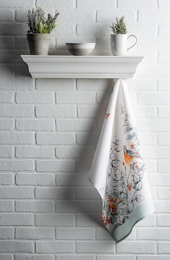 Maison d' Hermine Kitchen Towels Set of 3 100% Cotton 20" x 27.5" Reusable Cloth Tea Dish Towels Absorbent with Hanging Loop for Kitchen Thanksgiving Christmas Decorations (Whitish Shabby Chique)
