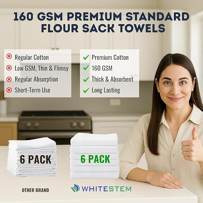 Flour Sack Towels | Tea Towel for Crafts | Kitchen | Dish | Cotton Blank Towel for Embroidery | Baking Bread Proofing Linen Cover | Thick Absorbent Quick Dry | 6 Pack 28"x28" White