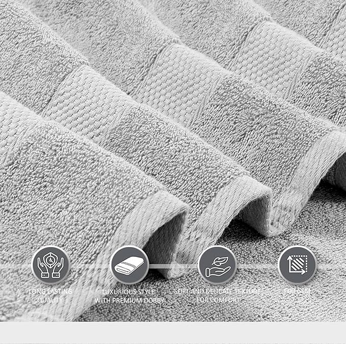 Oakias Premium Towel Set 600 GSM 6 Piece Silver - 100% Ring Spun Cotton Highly Absorbent Towels Set - Super Soft Bathroom Towel Set - Hotel Quality Double Stitched Hem - Ideal for Hotels, Spa, Gyms