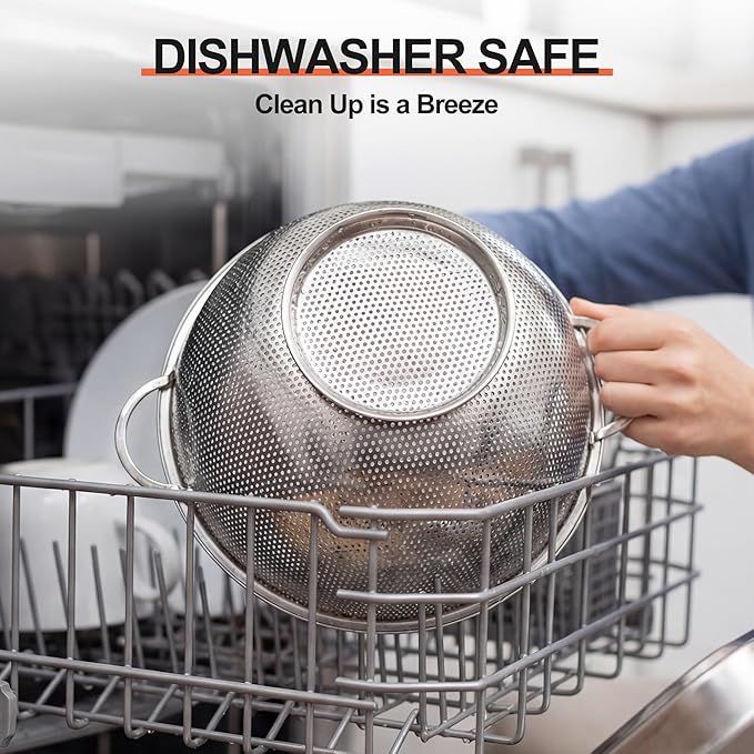 Kaishun Colander Stainless Steel 5-Quart, Strainer for Kitchen Food, Dishwasher Safe