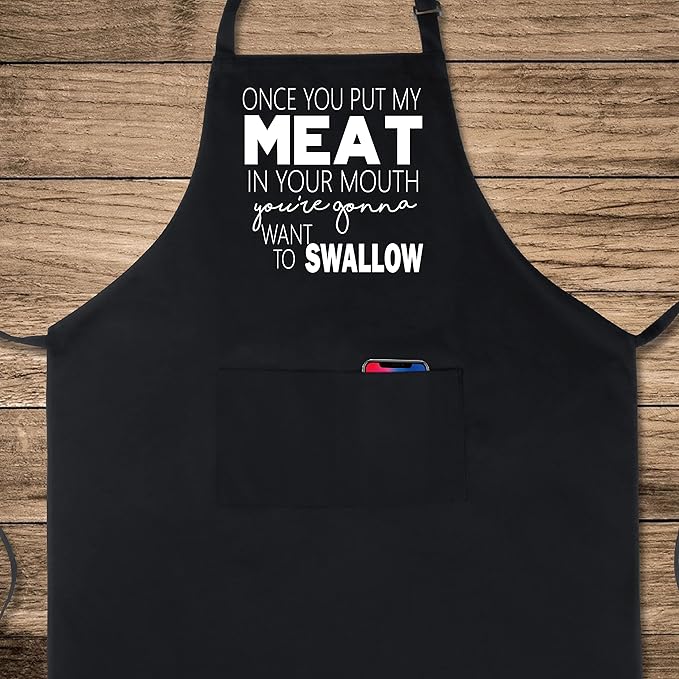 Xornis 100% Cotton Funny Apron with 2 Pockets for Men Women BBQ Grilling Adjustable Bib Black Aprons Gifts Cooking Kitchen