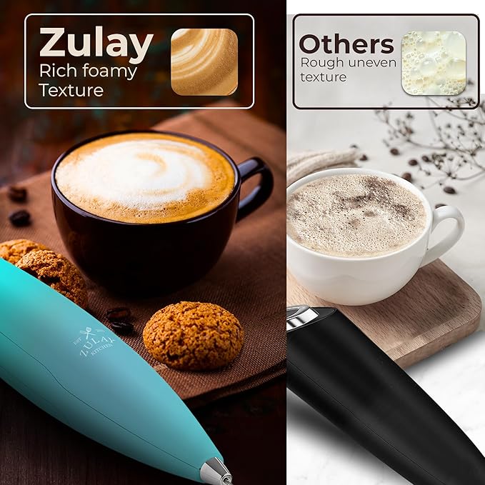 Zulay Kitchen Patented Tornado Triple Whisk Milk Frother with 4 Duracell Batteries – Handheld Foam Maker for Coffee, Lattes, Matcha & Hot Chocolate – Rich, Creamy Froth in Seconds - Turquoise