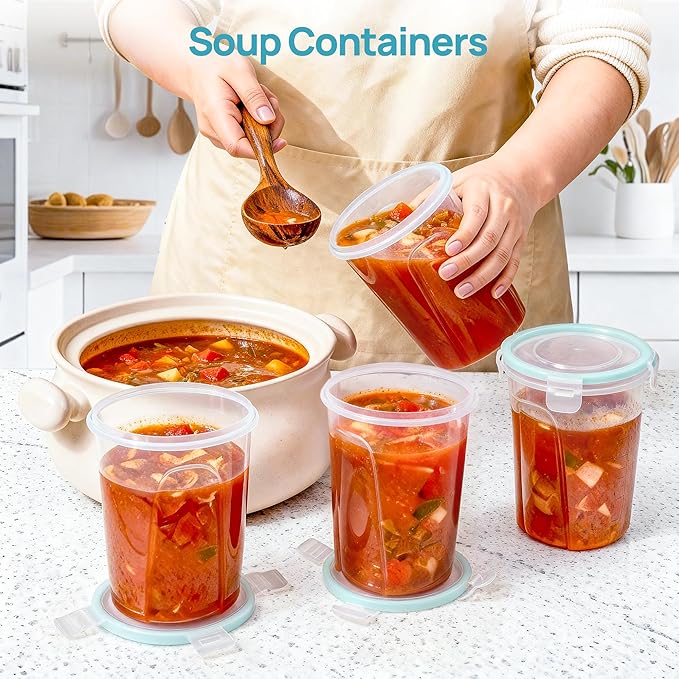 Vtopmart 12 Pack 32oz Freezer Storage Containers, Soup Container with Airtight Lids, Reusable Plastic Meal Prep Container, Deli Containers for Lunch, Salad, Leftover, Oats, Microwave/Dishwasher Safe