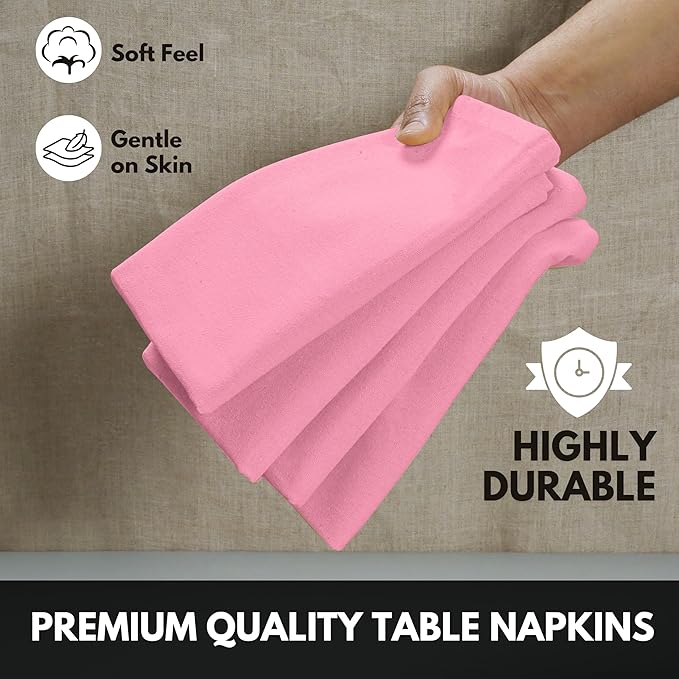 Pink Dinner Napkins 100% Cotton 17 Inch x 17 Inch, Soft, Decorative, Washable Cloth Napkin Set of 12 for Dining, Buffet Parties, Weddings, Spring Holidays, Easter - Pastel Pink